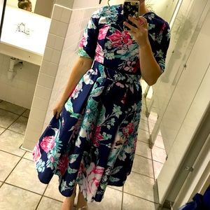 👗 2 Piece Navy Floral Dress from eShakti. Size 8 (M).